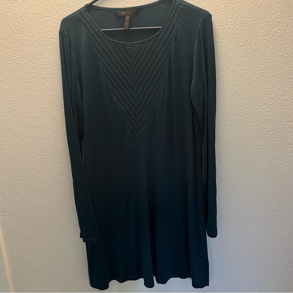 BCBGMaxAzria Teal Green Ribbed Long Sleeve Farlow Dress